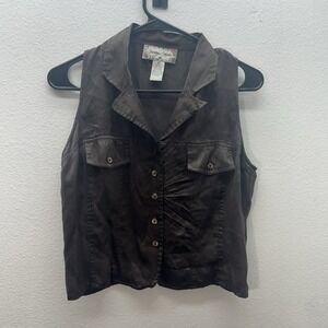Vtg Jonathan Martin Womens 100% Silk Button Down Tank Top Sz M Western 90s Y2K